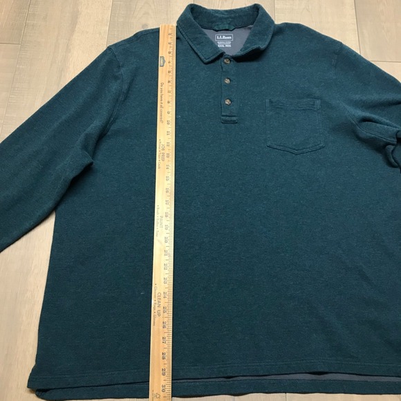 L.L. Bean Polo Shirt Mens Size 3XL Green Washed Cotton Double Knit Long Sleeve - Picture 7 of 8